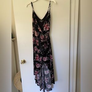 Velvet high low black floral dress